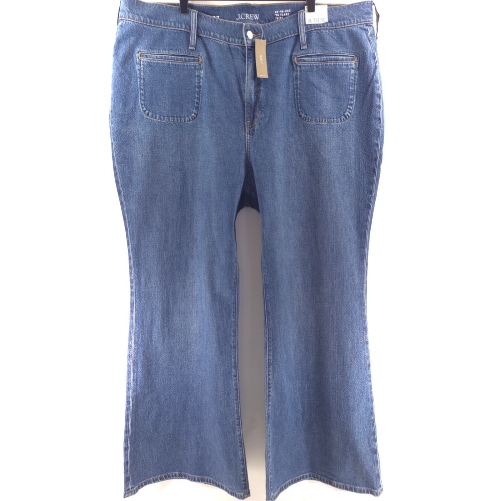 J.Crew Womens Jeans '96 Flare 37 Blue High Rise Patch Pocket RE-96-IDG CF217 NEW